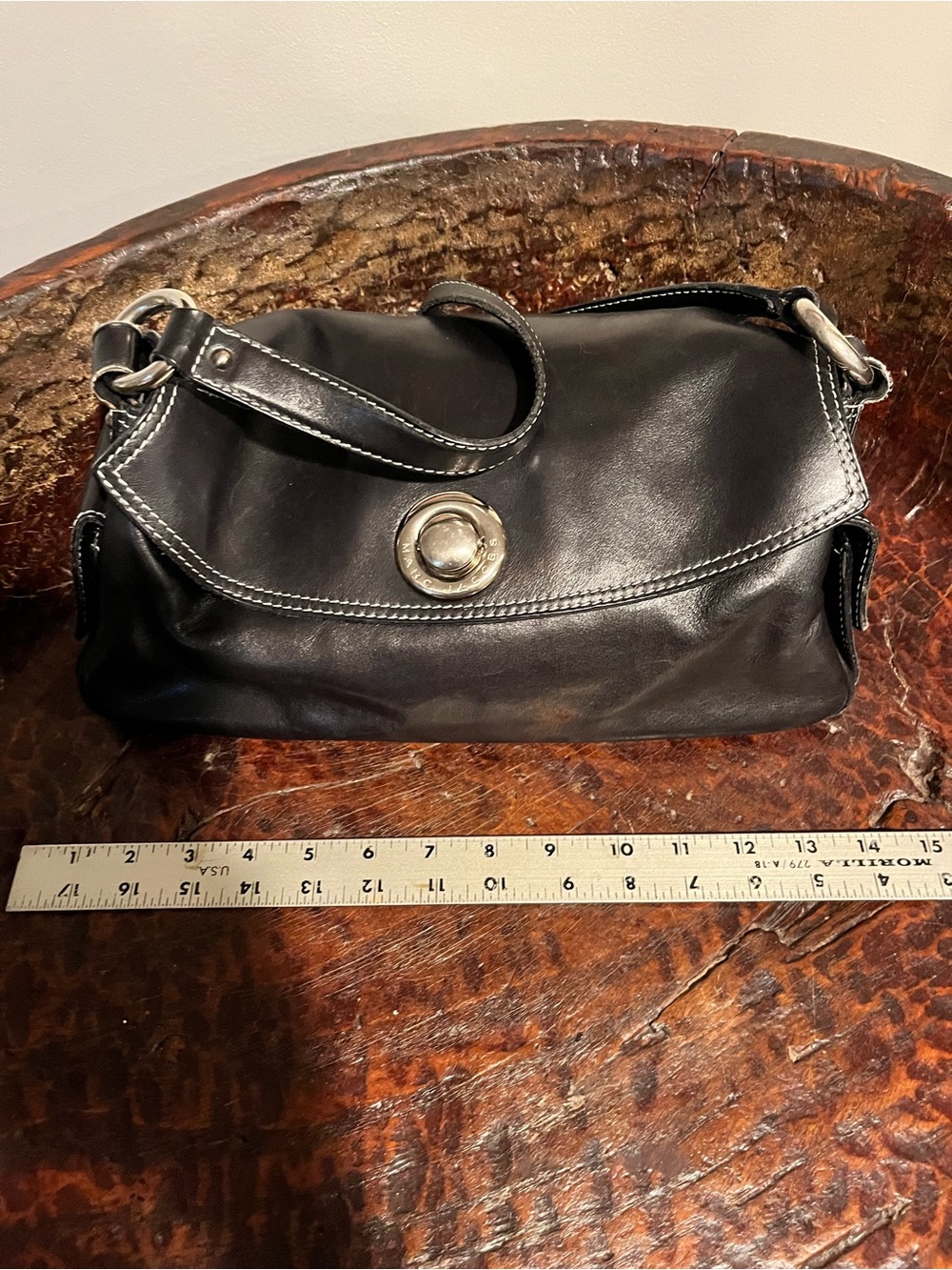 Marc Jacobs Black Leather Shoulder Bag with Silver Hardware Accents